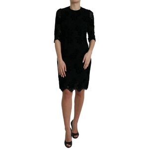 Dolce & Gabbana Black Floral Lace Cotton Bodycon Women's Dress